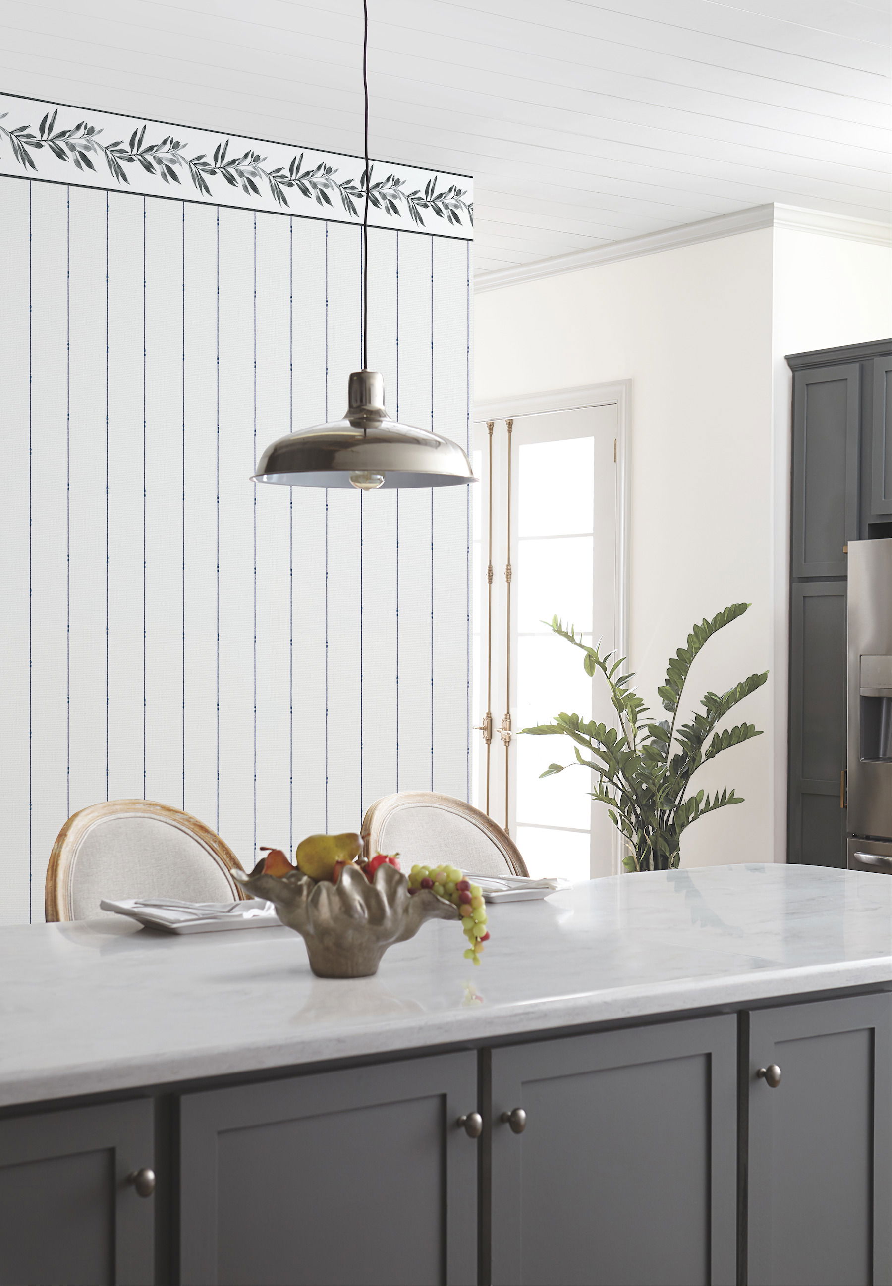 In Stitches Stripe Navy & Cream Wallpaper, by York Wall, 33' length x 1'8.5" width x 0.02" depth View 3