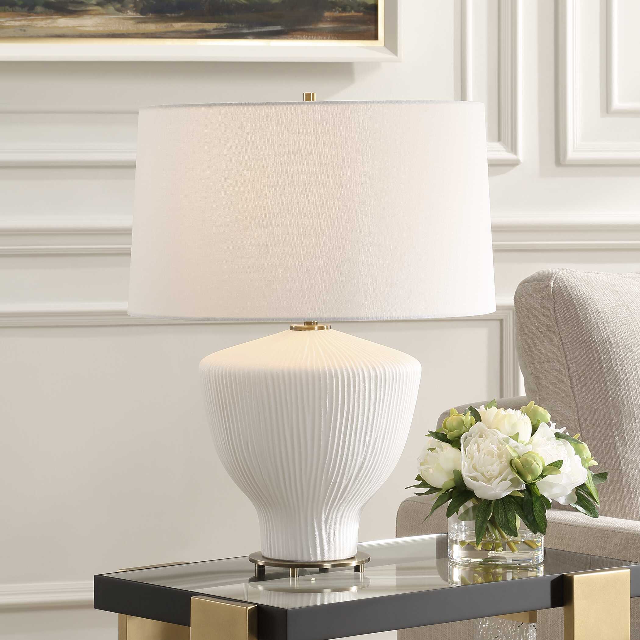 Maisie White Table Lamp, by Uttermost, 18" width x 23.5" height x 18" depth View 2