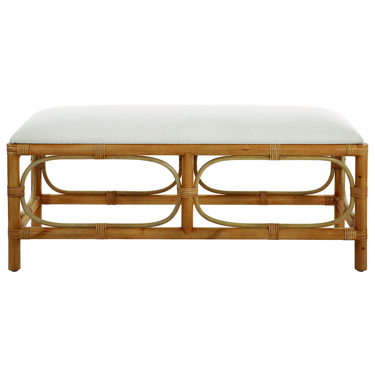 Laguna White Fabric Rattan Bench, Benche by Uttermost, 48" width x 20.5" height x 16" depth View 1