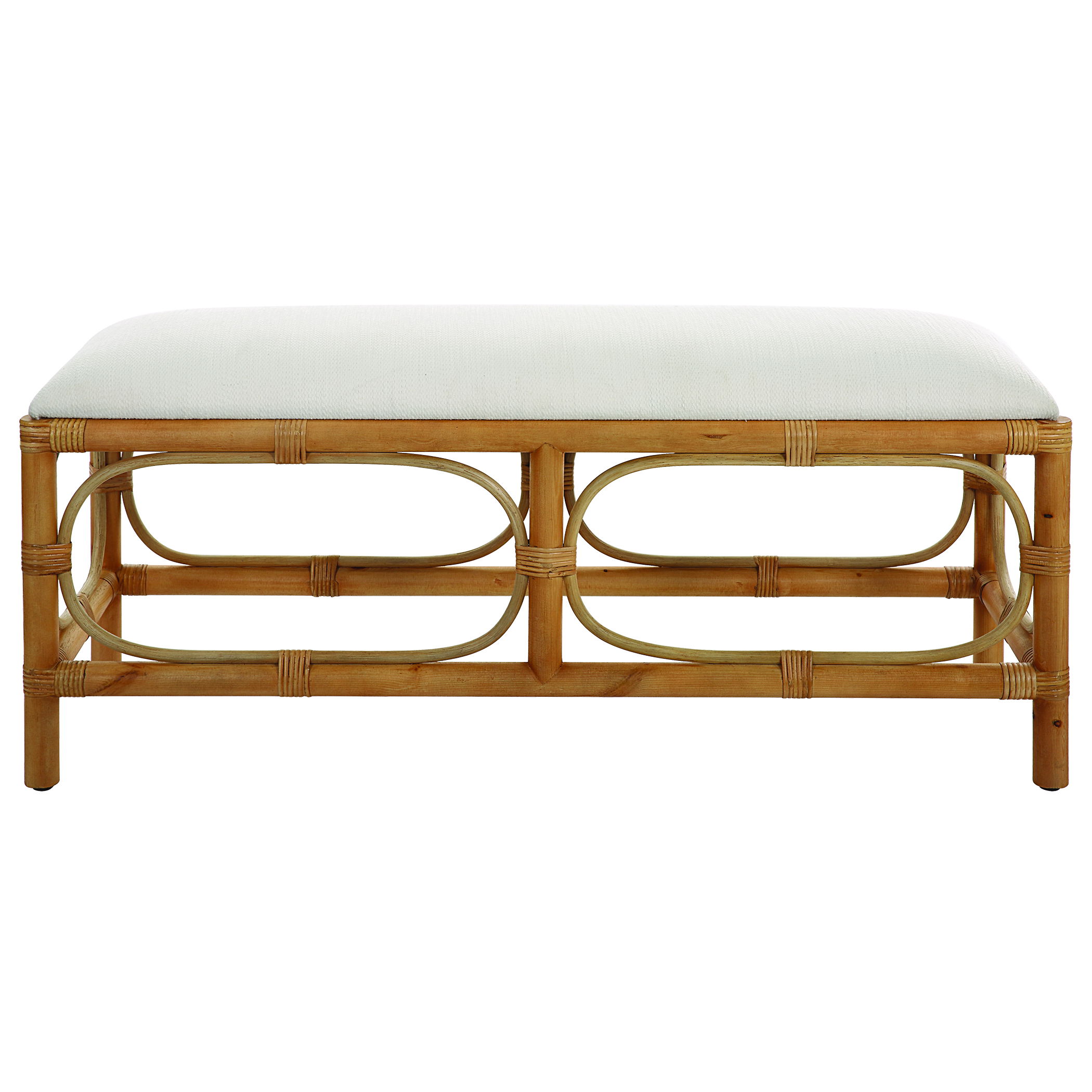 Laguna White Fabric Rattan Bench, Furniture by Uttermost, 48" width x 20.5" height x 16" depth View 1