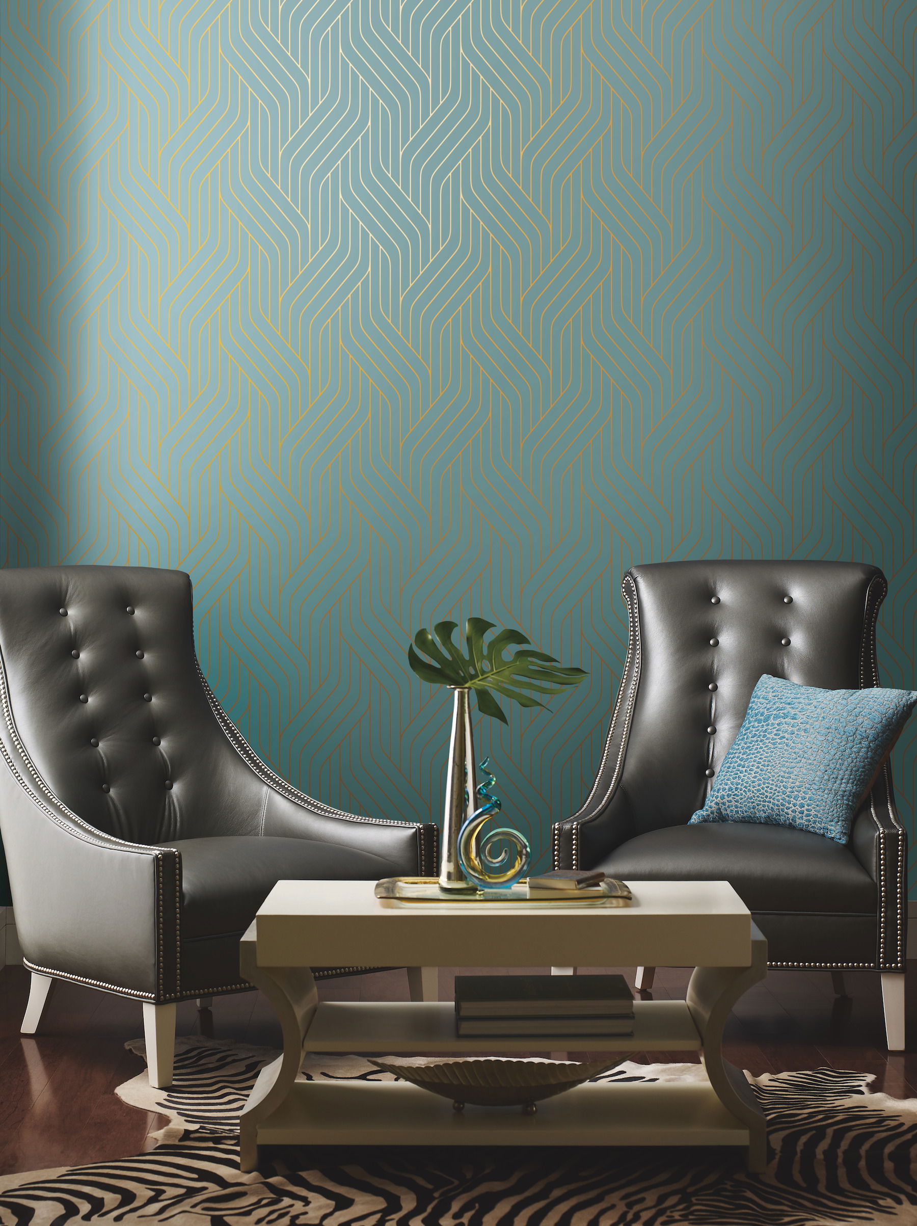 Ebb & Flow Blue & Gold Wallpaper large image 