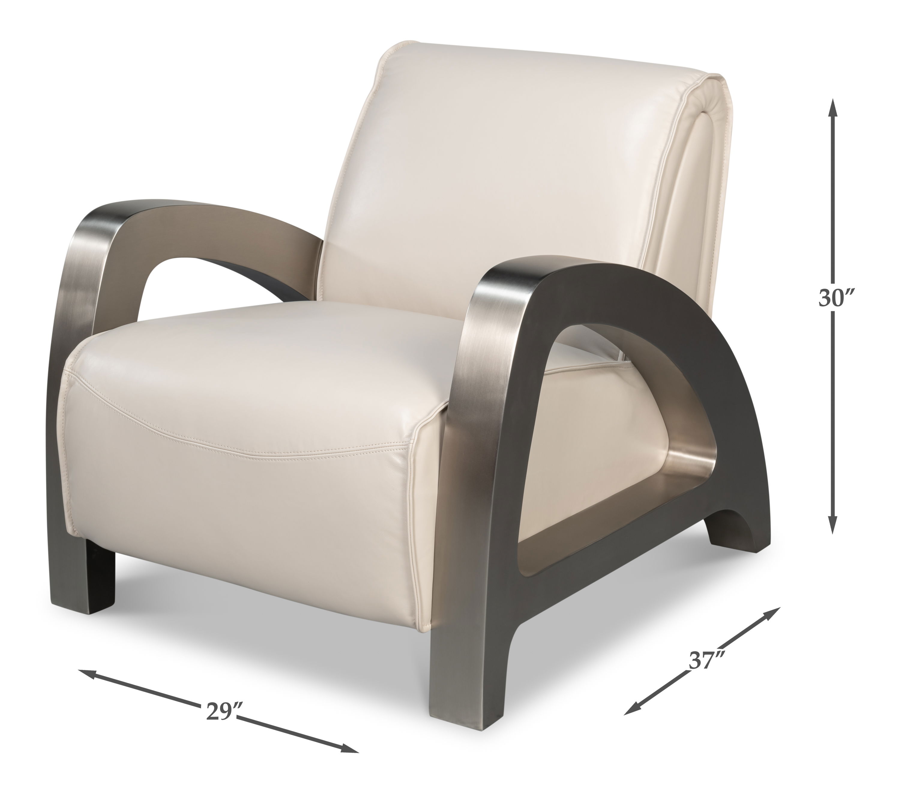 Carlisle Armchair, Crystal White Leather, Seating by Sarreid, 29" length x 37" width x 30" height View 13