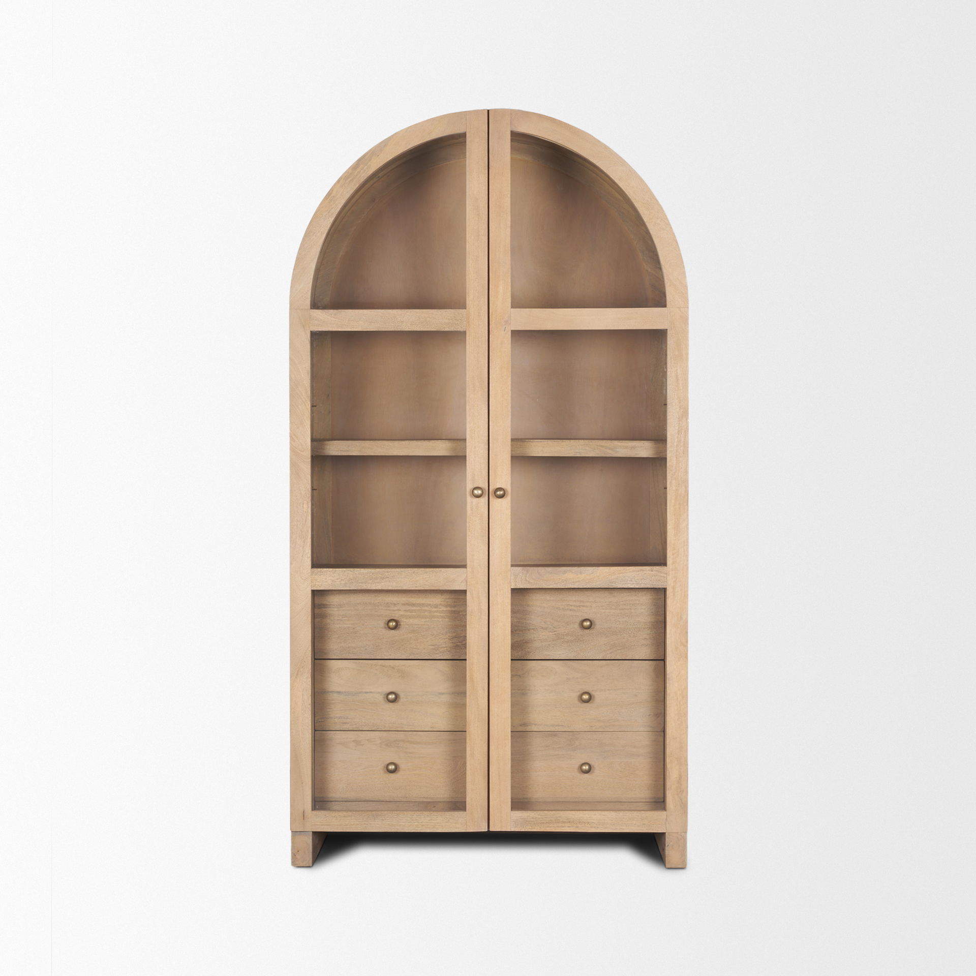 Suri Light Brown Wood with Glass Doors Arched Curio Cabinet large image 