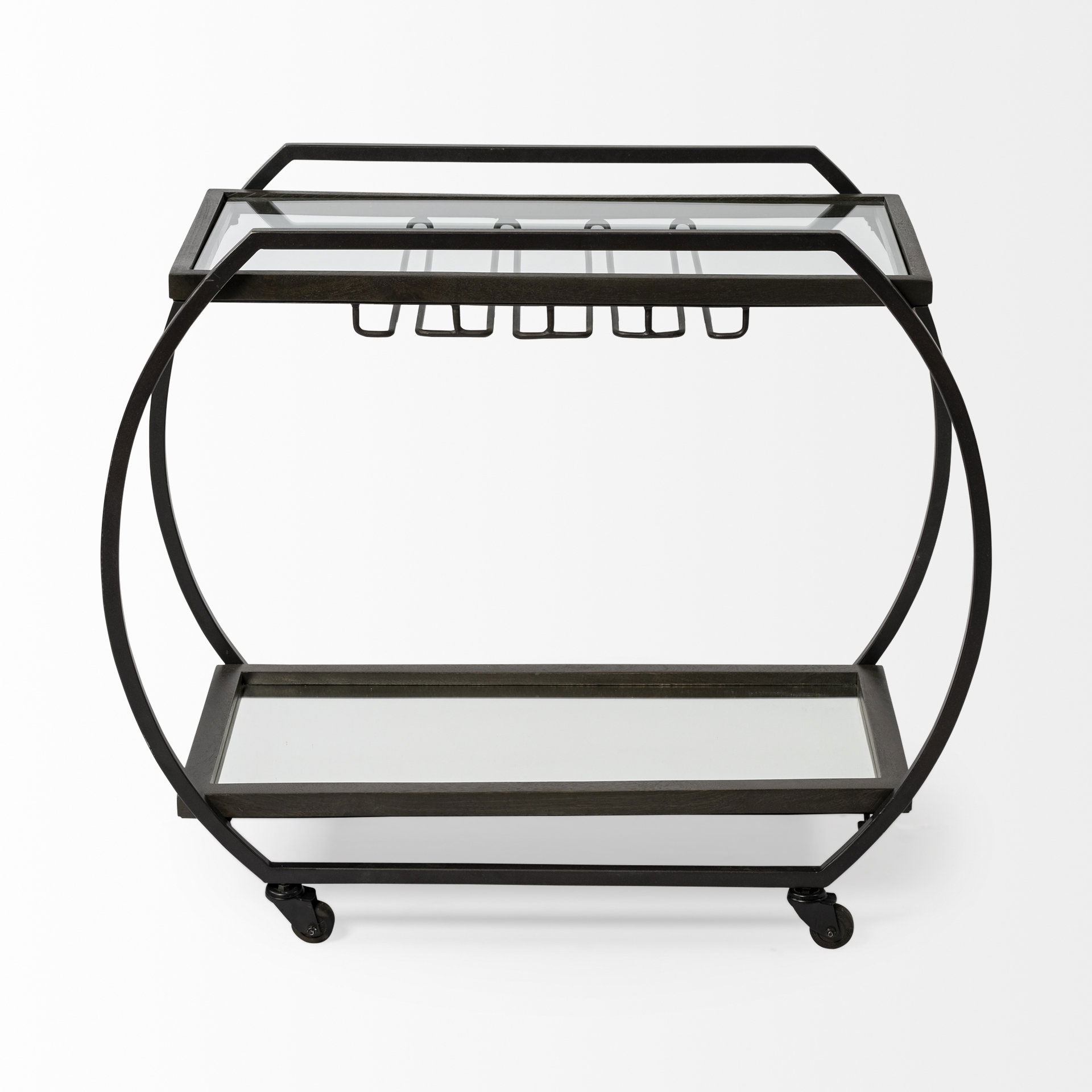Chriselle Black Metal And Glass Two Tier Bar Cart, Bar Carts & Cabinet by Mercana, 38" length x 18.5" width x 32.5" height View 4