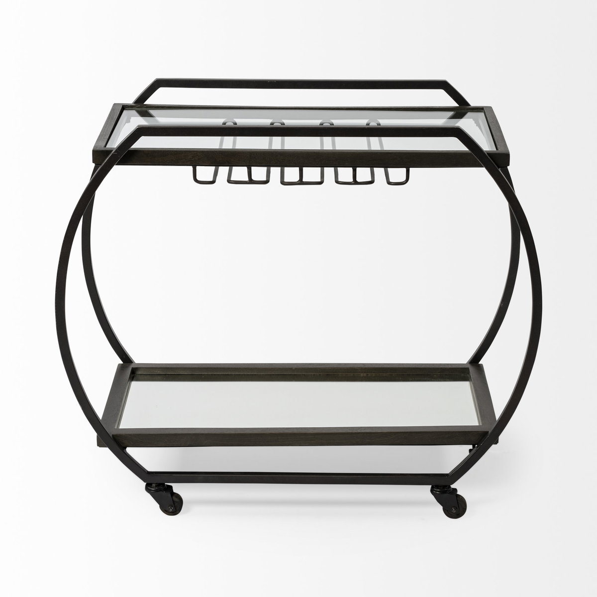Chriselle Black Metal And Glass Two Tier Bar Cart, Bar Carts & Cabinet by Mercana, 38" length x 18.5" width x 32.5" height View 4