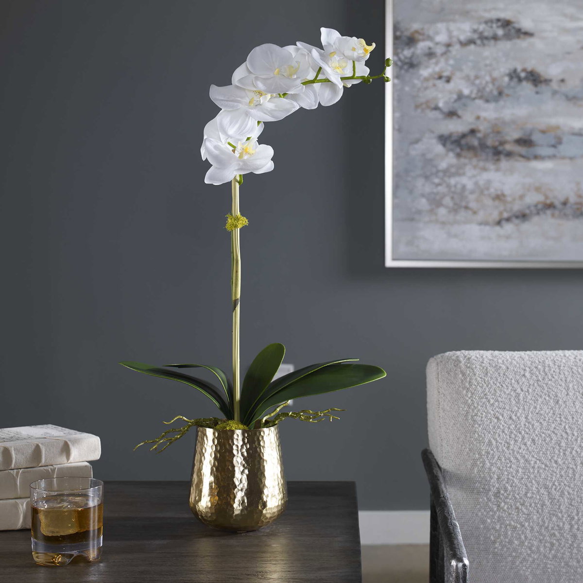Cami Orchid With Brass Pot, by Uttermost, 1'2" width x 2' height x 8" depth View 2