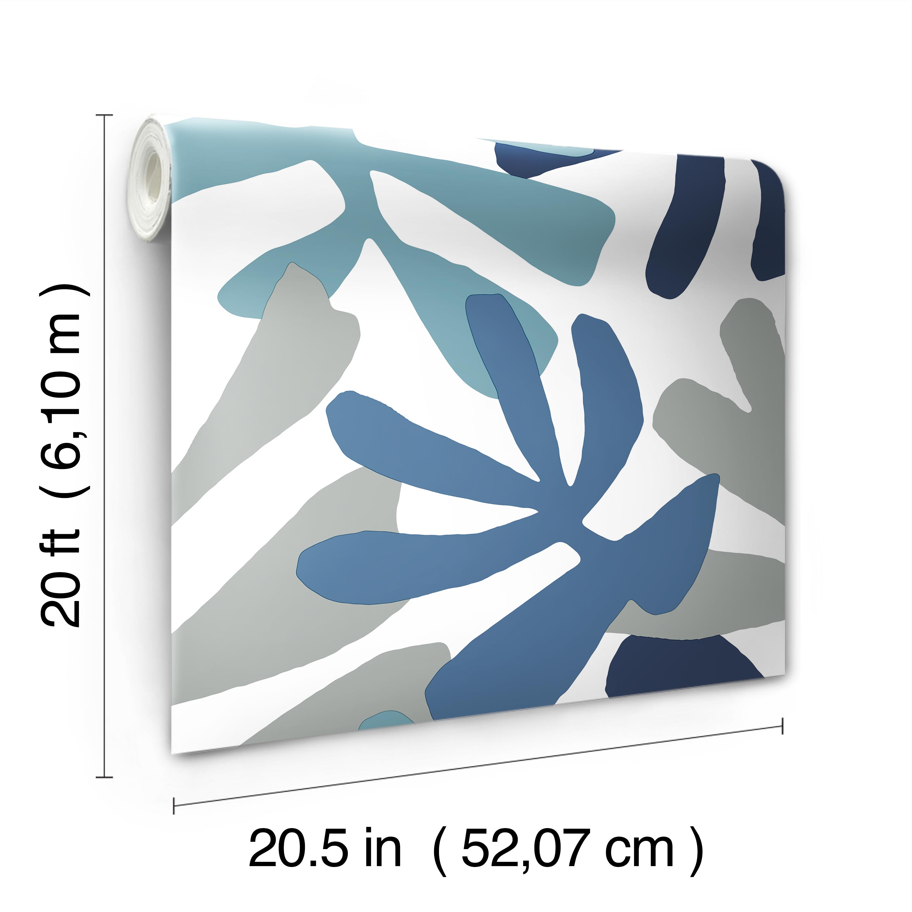 Kinetic Tropical Blue & Grey Peel & Stick Wallpaper large image 