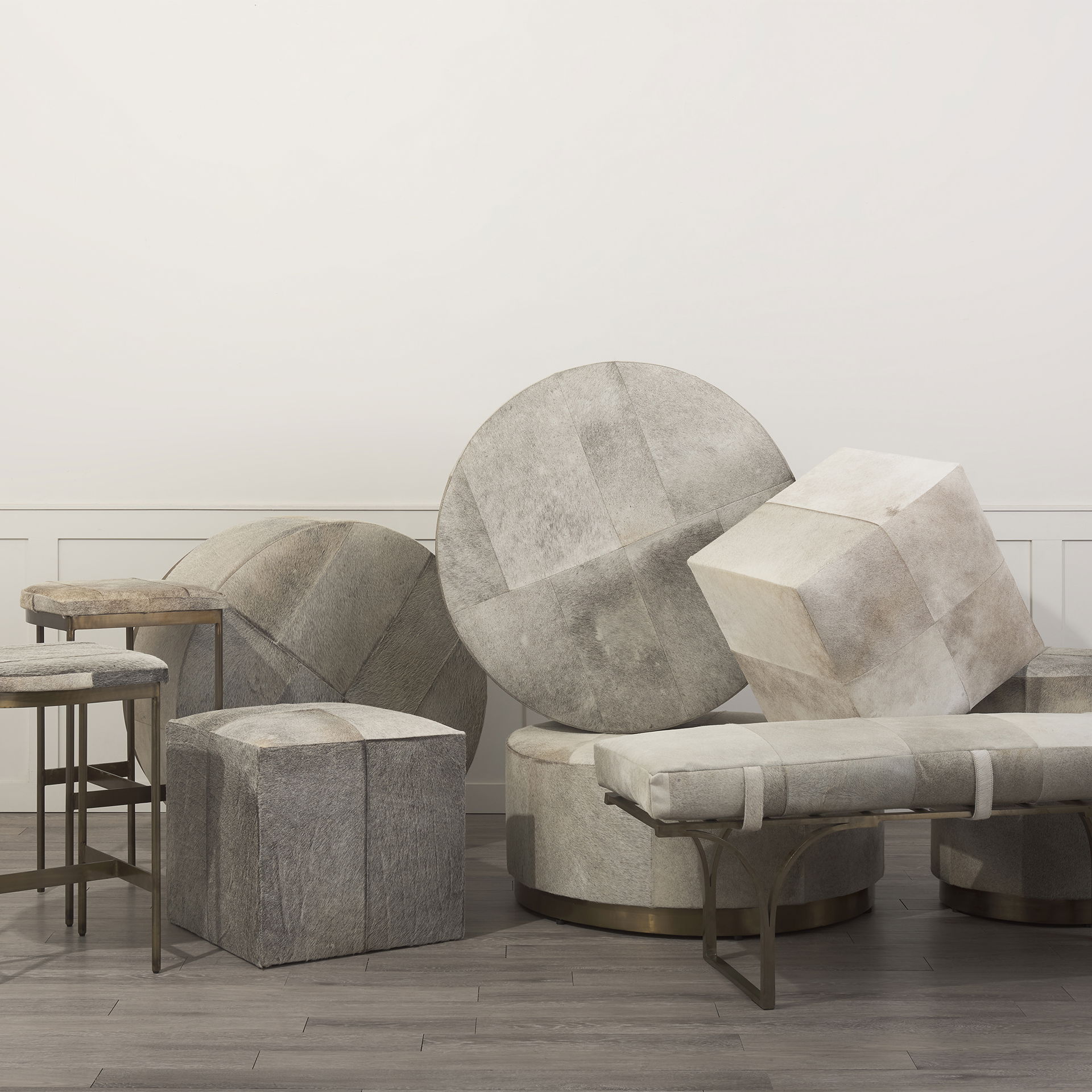 Zahavi I 20' Grey-toned hair-on-hide ottoman, by Mercana, 20" length x 20" width x 20" height View 5