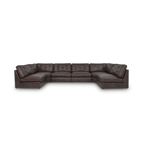 Thurlow U Shaped Modular Armless Sectional espresso Brown Leather