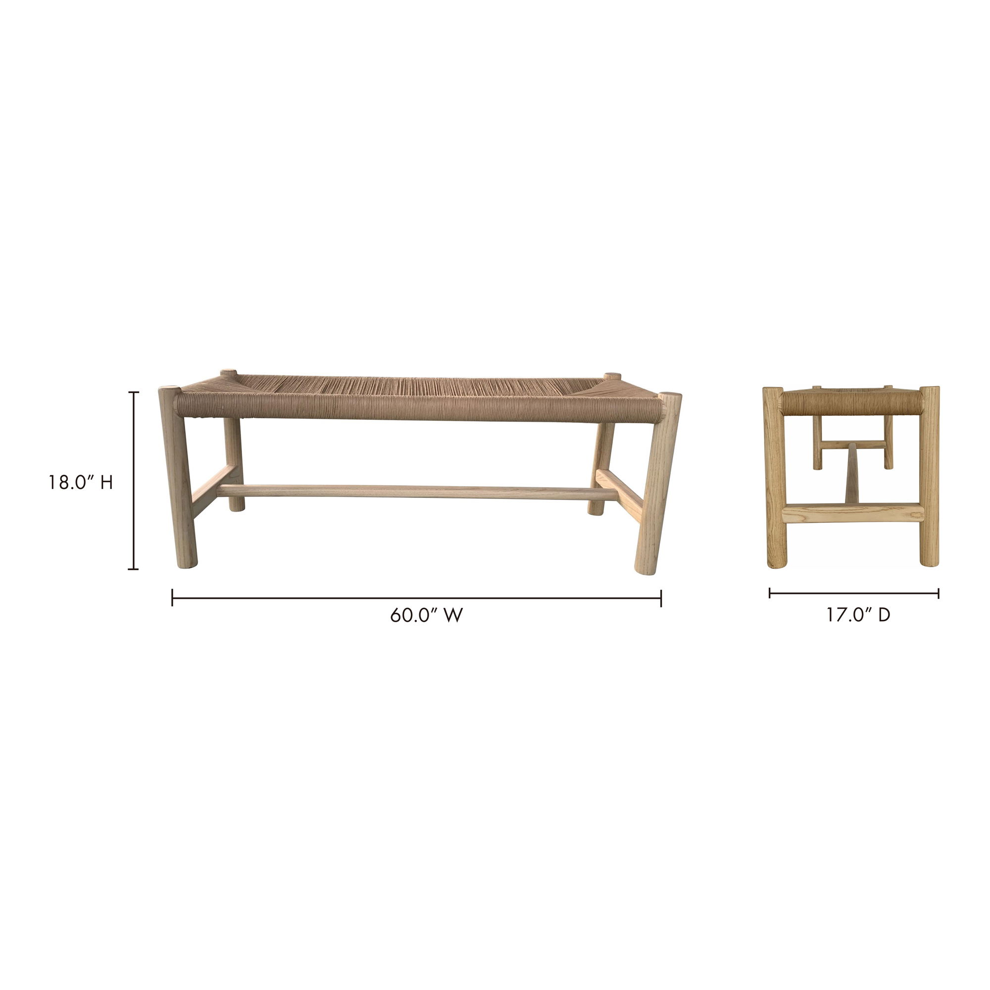 Hawthorn Large Bench Natural, Benche by Moe's Home, 60" width x 18" height x 17" depth View 9