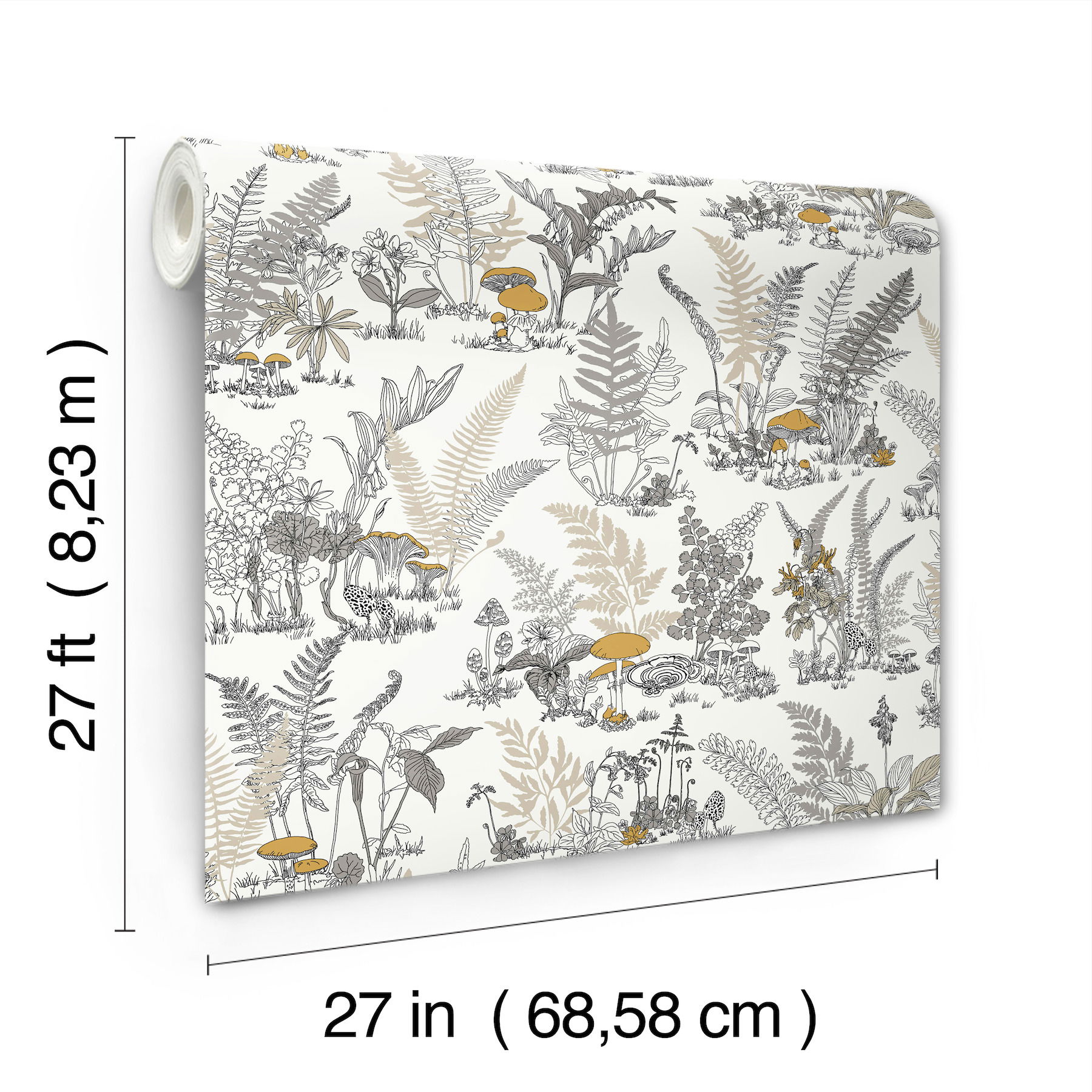 Mushroom Garden Toile Neutral & Gold Wallpaper, by York Wall, 27' length x 2'3" width x 0.02" depth View 8