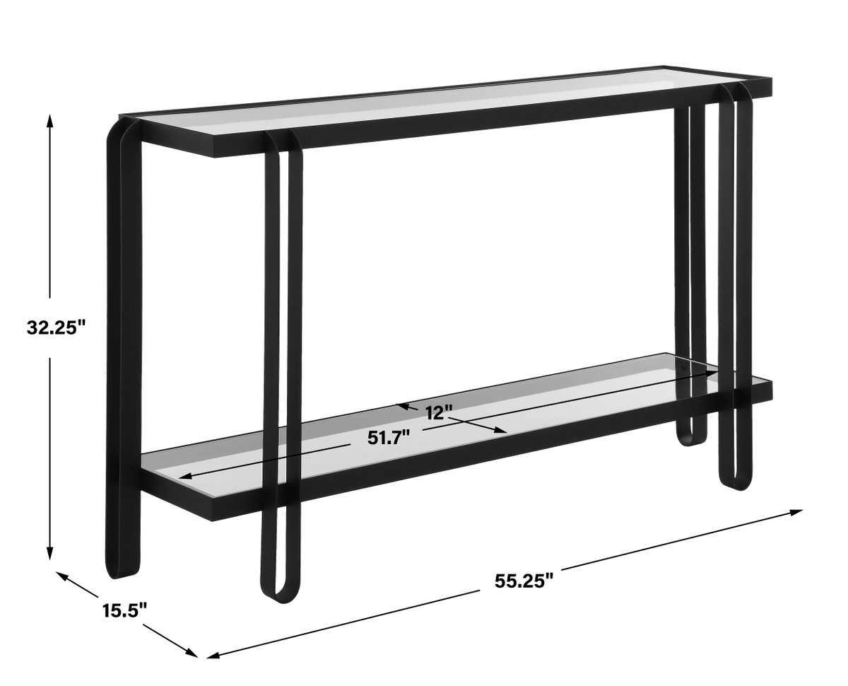 Shadow Black Iron Console Table, by Uttermost, 55.25" width x 32.25" height x 13.62" depth View 3
