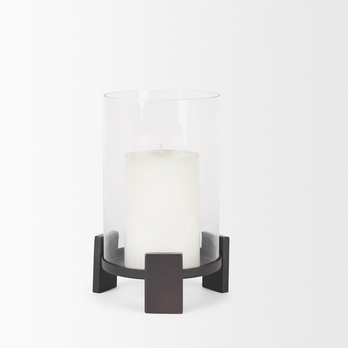 Price Small Matte Black-Brown Metal with Glass Hurricane Candle Holder, Candles & Candle Holder by Mercana, 8" length x 8" width x 11.5" height View 6