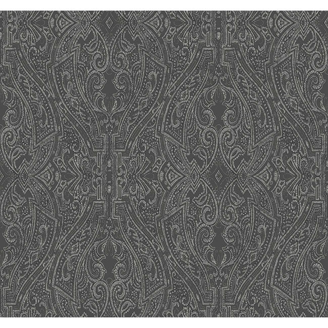 Ascot Damask Black Wallpaper large image 