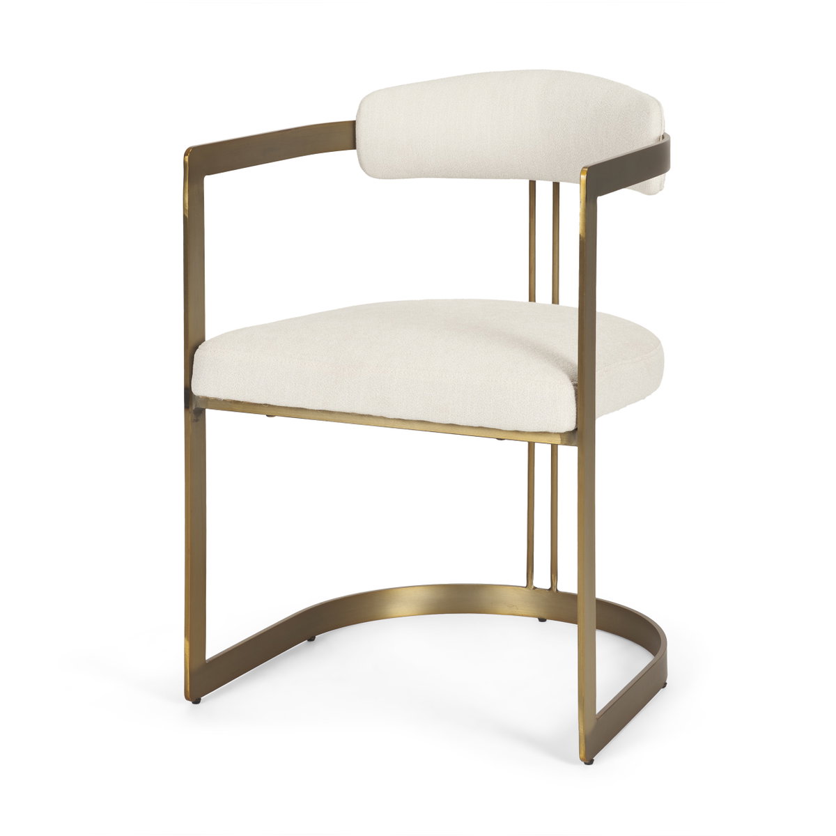 Hollyfield Curved Back Dining Arm Chair | Cream Fabric with Gold Iron, Dining Chair by Mercana, 20.47" length x 21.26" width x 29.53" height View 1
