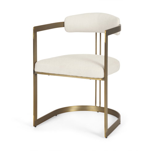 Hollyfield Curved Back Dining Arm Chair | Cream Fabric with Gold Iron