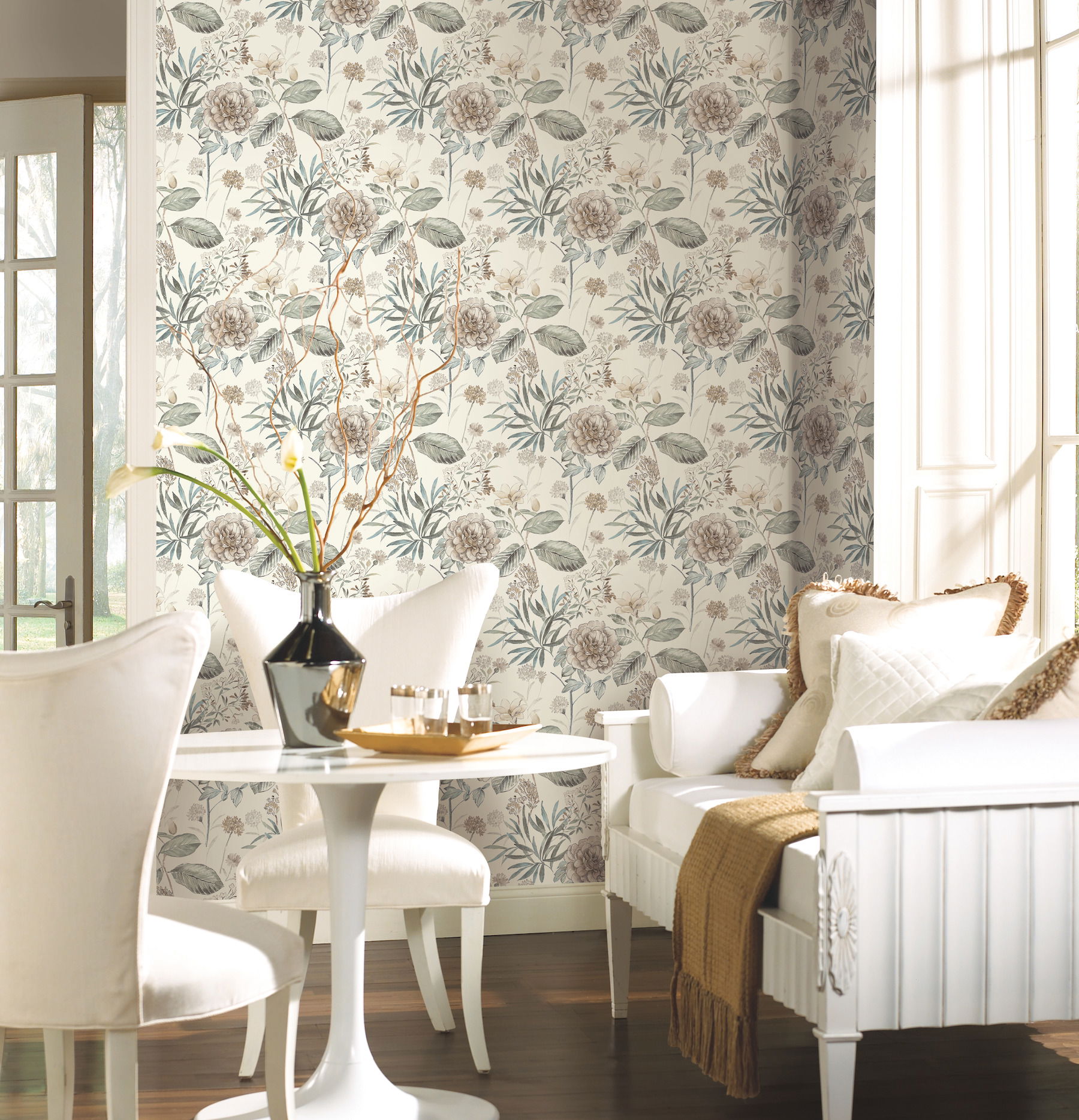 Midsummer Floral Beige & Green Wallpaper, by York Wall, 27' length x 2'3" width x 0.02" depth View 3