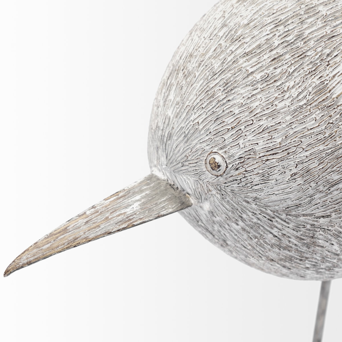 Snipe II 6L x 6W Off-White Resin Bird Ornament with Metal Feet, Decorative Object by Mercana, 6" length x 6" width x 7" height View 4