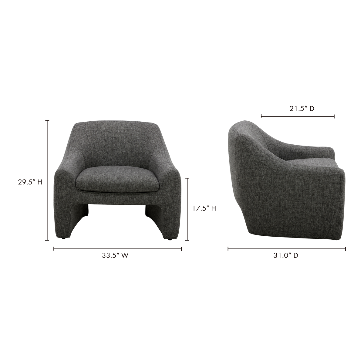 Kenzie Accent Chair Shadowed Grey, by Moe's Home, 33.75" width x 29.25" height x 31" depth View 11