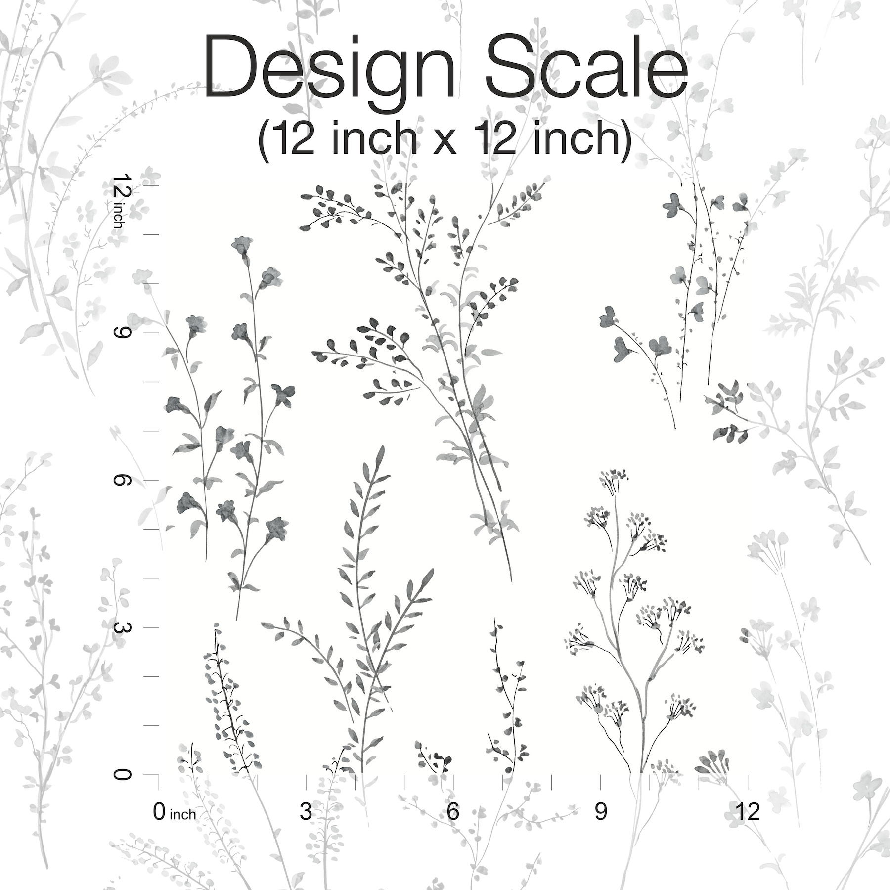 Wildflower Sprigs Black & White Peel & Stick Wallpaper large image 