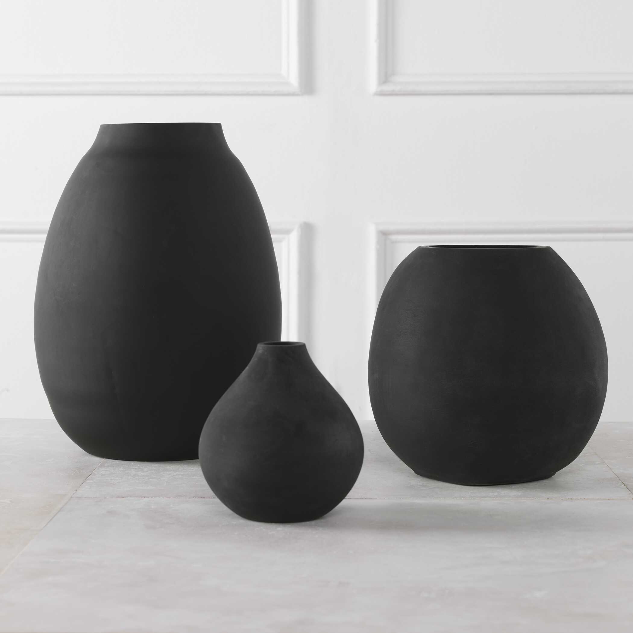 Hearth Matte Black Vases Set/3, Decorative by Uttermost, 9" width x 12" height x 9" depth View 3
