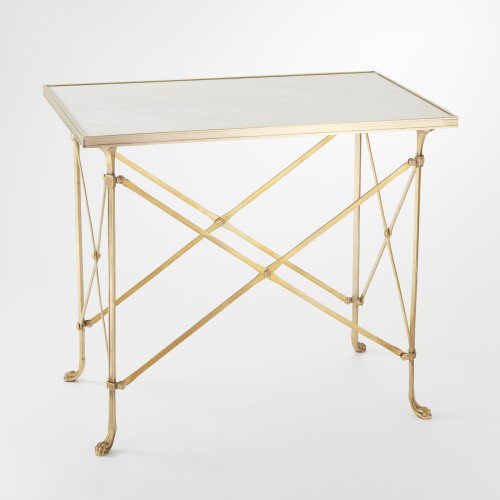 Rectangular Directoire TableBrassWhite Marble, by Global Views, 2'6.25" length x 1'7.25" width x 2'2.5" height View 1