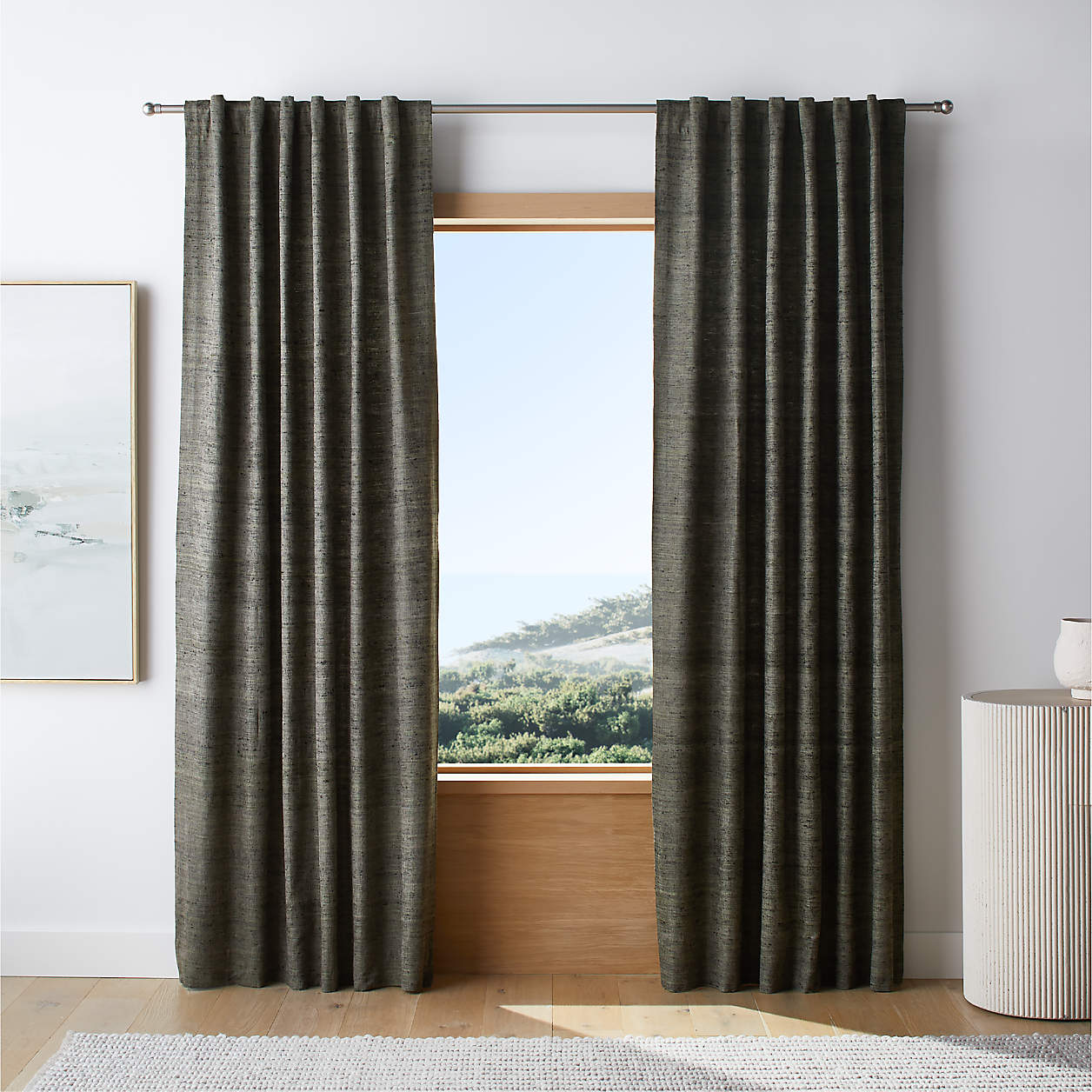 Online Designer Living Room Trevino Burnt Green Cotton Silk Blend Window Curtain Panel 52"x96"