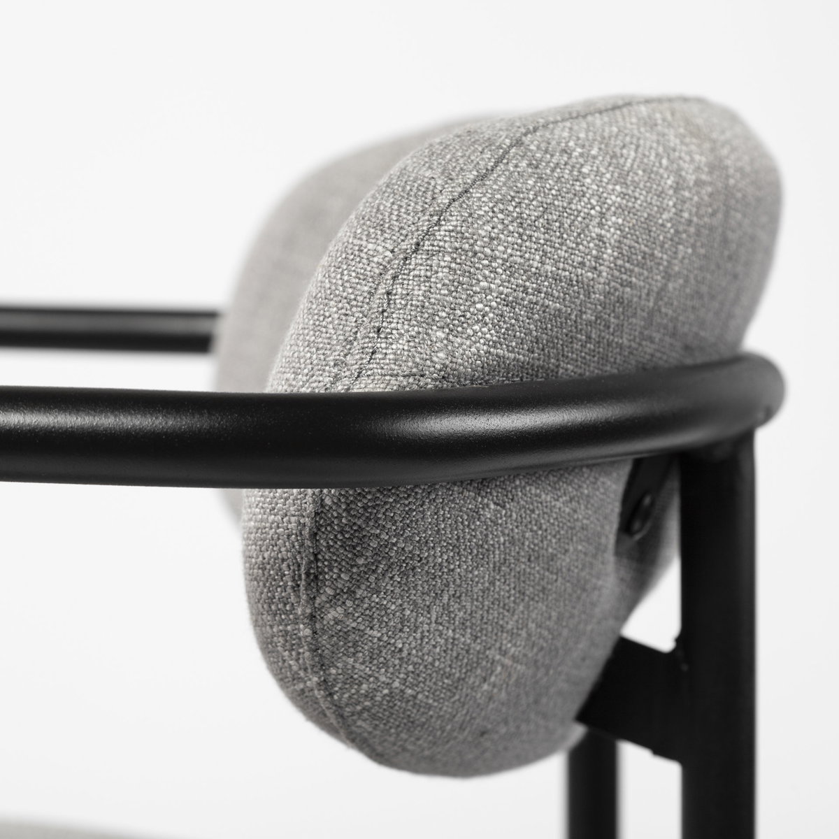 Parker Curved Back Dining Arm Chair | Gray Fabric with Black Metal, Dining Chair by Mercana, 21.65" length x 21.26" width x 28.74" height View 13