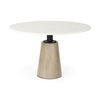 Maxwell 48L x 48W x 30H White Marble Round Top with Black Metal and Wood Pedestal Base Dining Table thumbnail 0