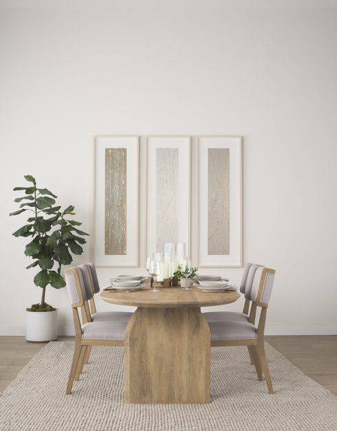 Tenton Open Back Dining Side Chair | Grey Fabric with Brown Wooden