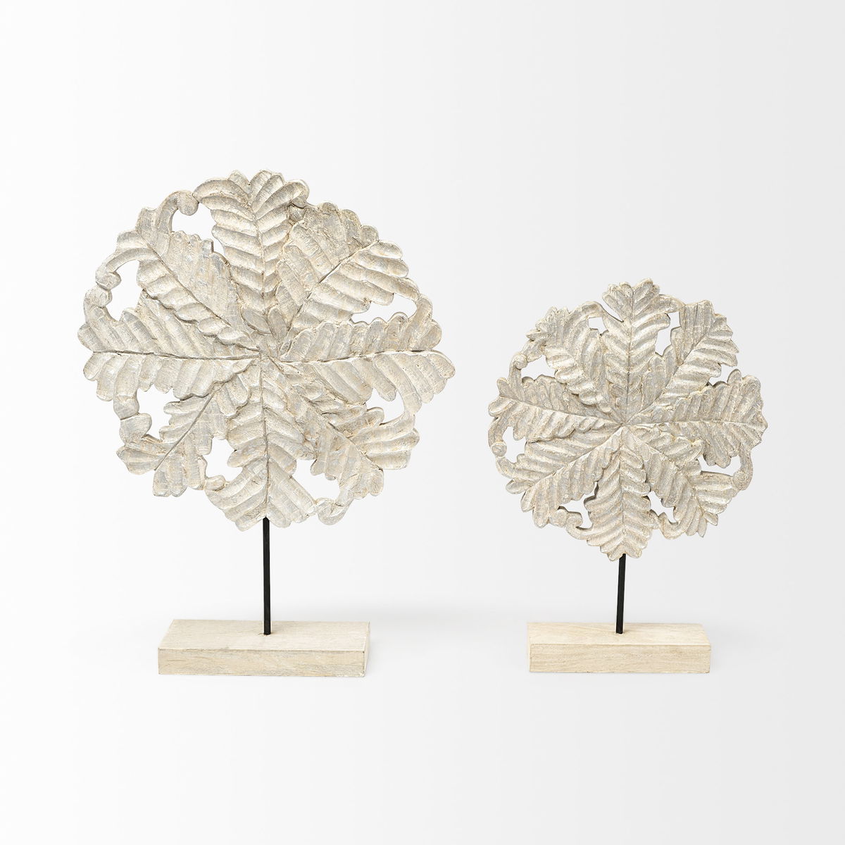 Kamara II (Large) 16L x 4W White Washed Wood with Antiqued Silver  Botanical Decorative Object, by Mercana, 15.95" length x 4" width x 22.24" height View 3