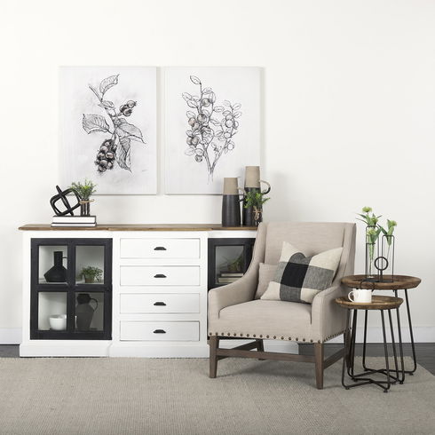 Bourchier 75x21 White/Black Solid Wood Frame Brown Top 4 Drawer 2 Glass Cabinet Buffet