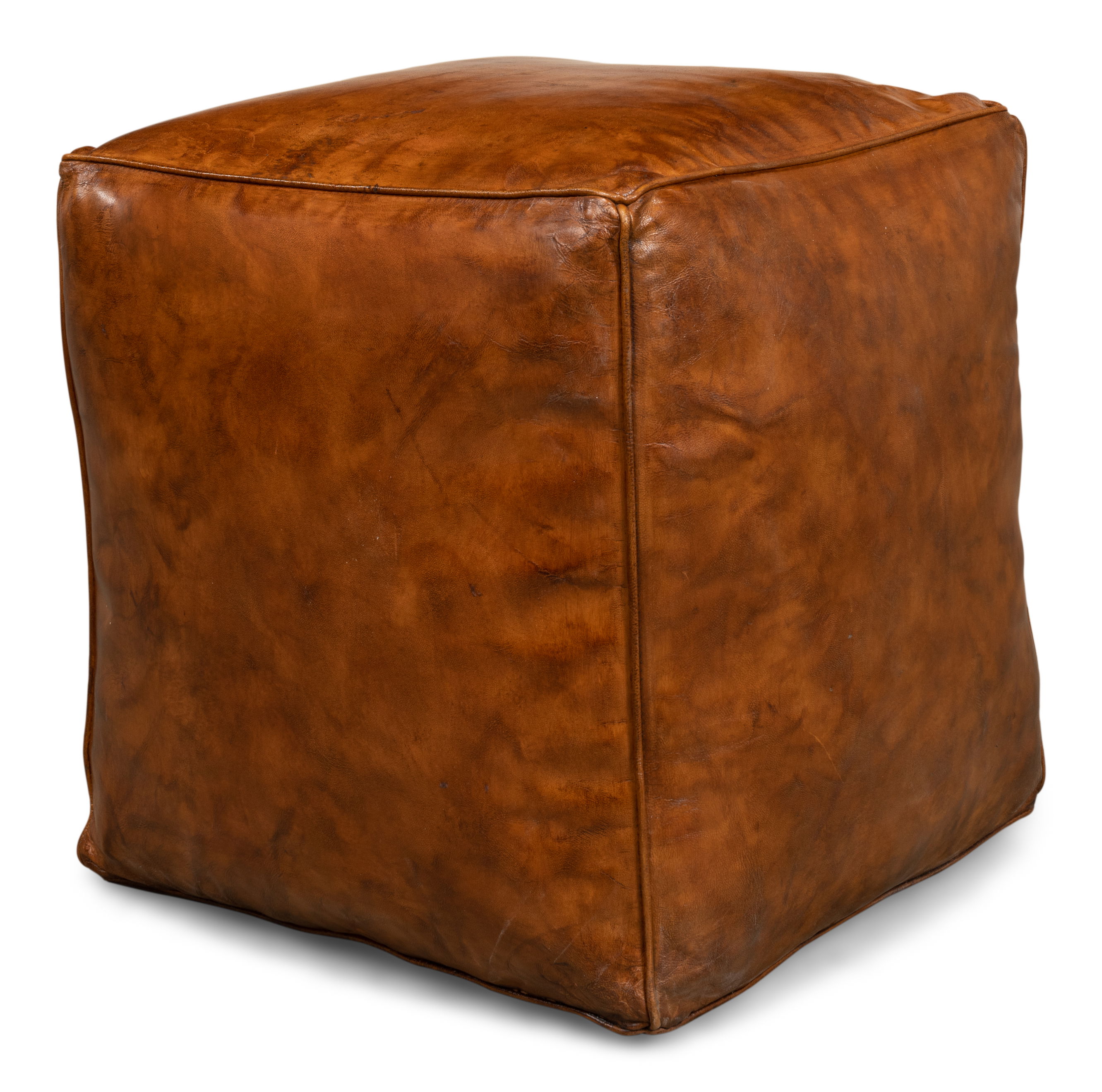 Sunday Afternoon Leather Cube,Natural, Seating by Sarreid, 15" length x 15" width x 16" height View 3