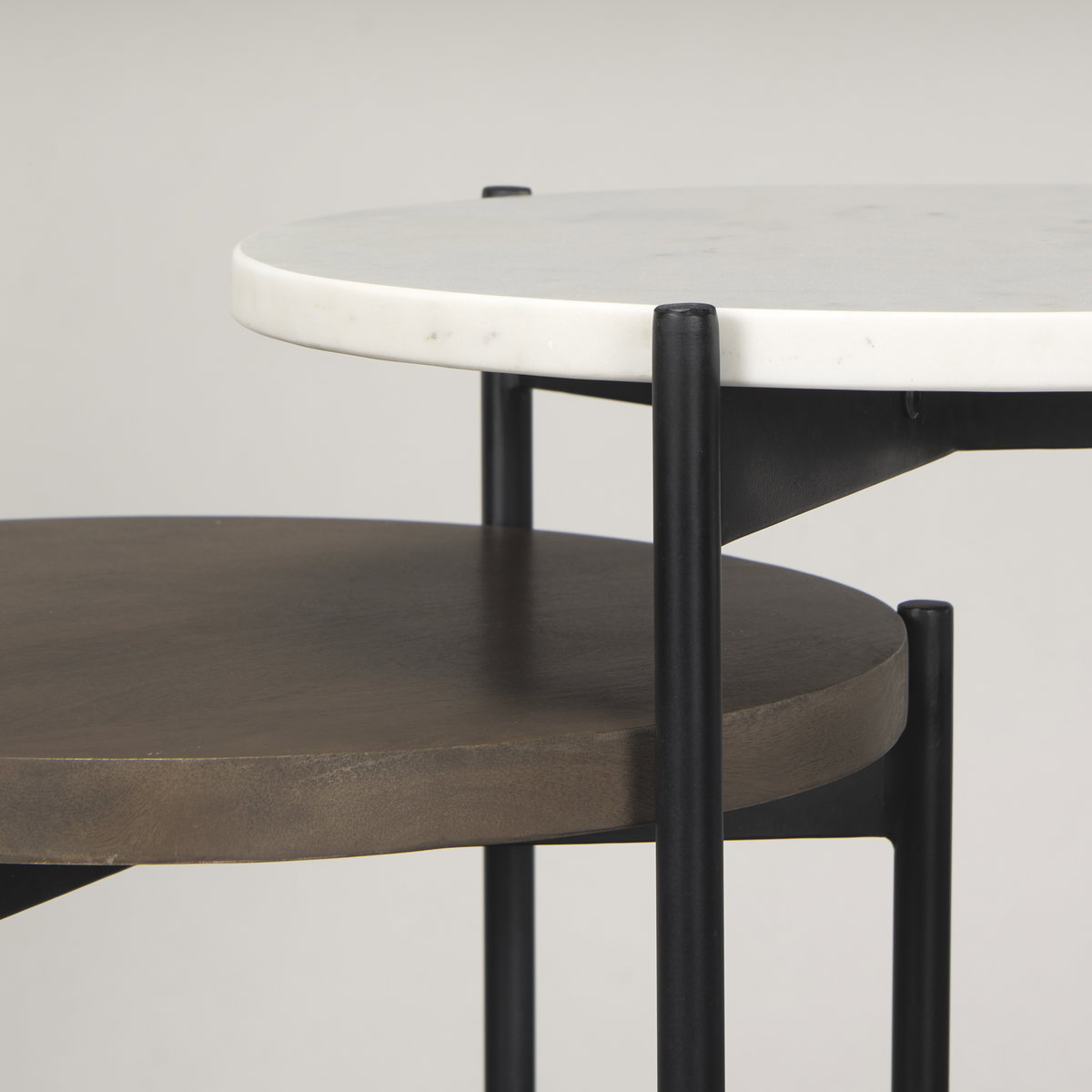 Larkin Marble & Dark Brown Wood Tabletop Nesting End/Side Tables, Side & End Table by Mercana, 16" length x 16" width x 24" height View 7