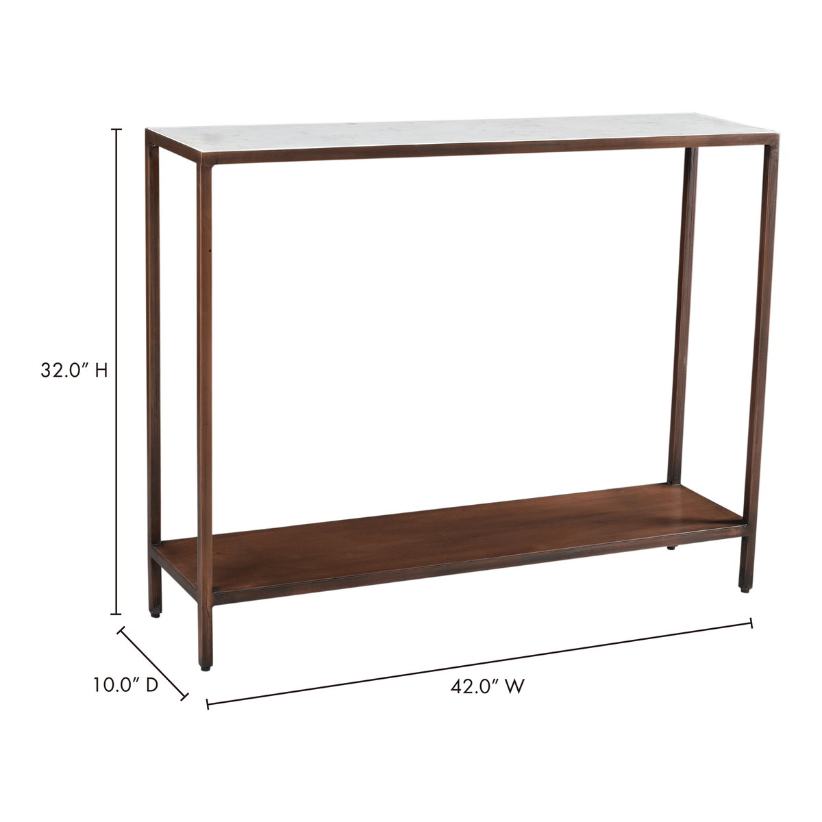 Bottego Console Table Antique Copper, by Moe's Home, 42" width x 32" height x 10" depth View 7