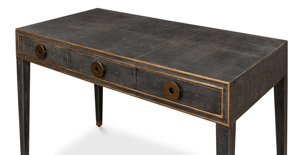 Gabriella Shagreen Desk/Table Ant.Grey, by Sarreid, 2' length x 4' width x 2'6" height View 10