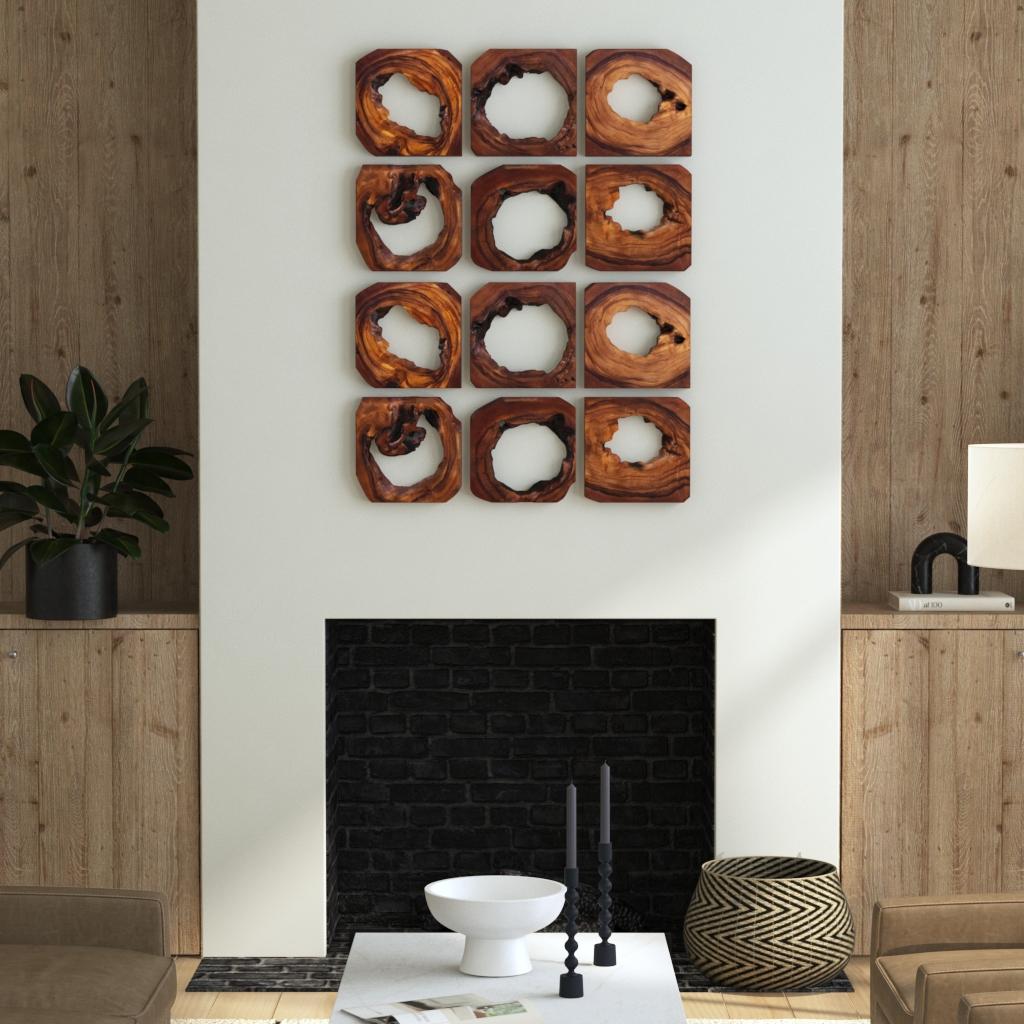 Adlai Wood Wall Art Set/6, Sculptural Wall Art by Uttermost, 12" width x 12" height x 1.5" depth View 2