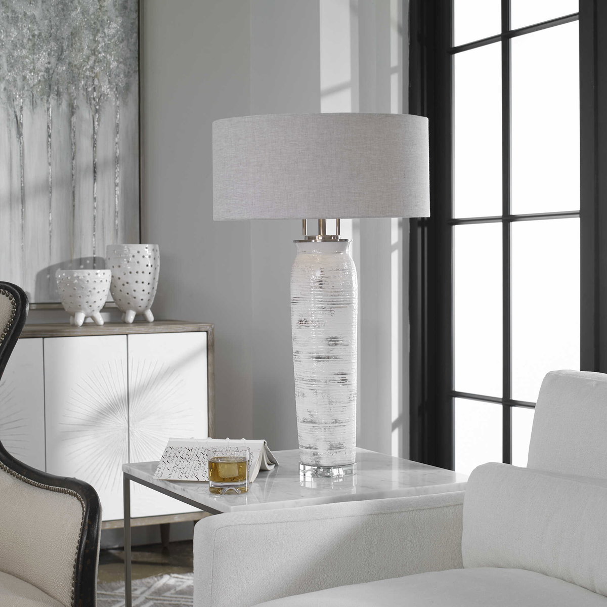 Lenta White Table Lamp, by Uttermost, 1'7" width x 2'6.25" height x 1'7" depth View 9