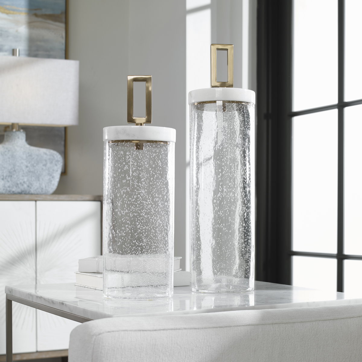 Hayworth Seeded Glass Containers Set/2, Vase by Uttermost, 6" width x 22" height x 6" depth View 2