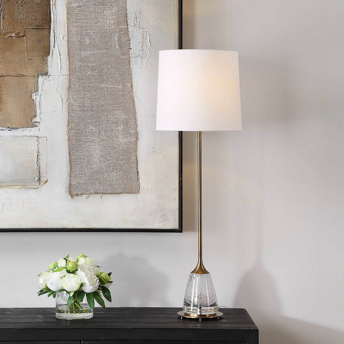 Alistair Brass Buffet Lamp, Table Lamp by Uttermost, 11" width x 34.25" height x 11" depth View 2