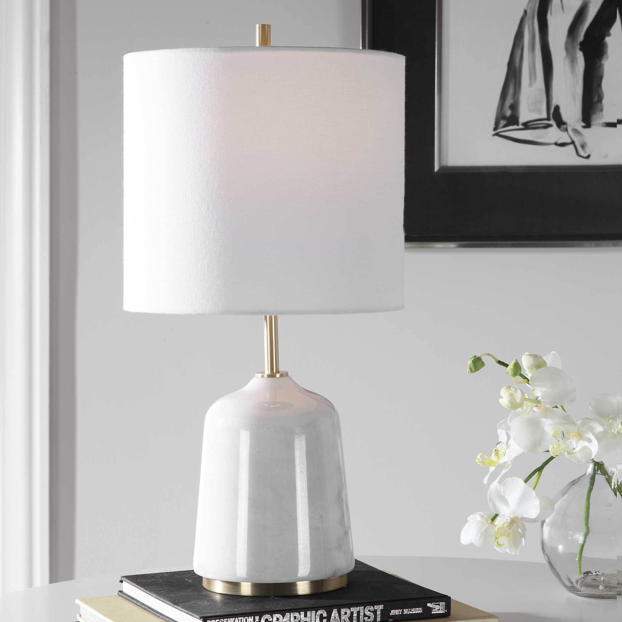 Eloise White Marble Table Lamp, by Uttermost, 10" width x 20" height x 10" depth View 2