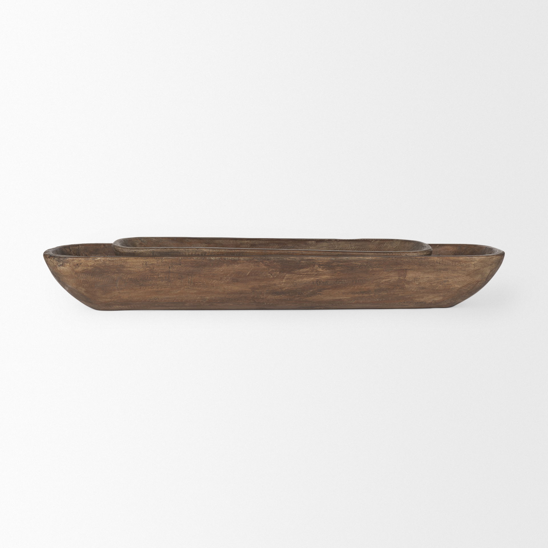 Athena Set of 2 Extra Large Medium Brown Reclaimed Wood Trays, Decorative Tray by Mercana, 34" length x 8" width x 5" height View 7