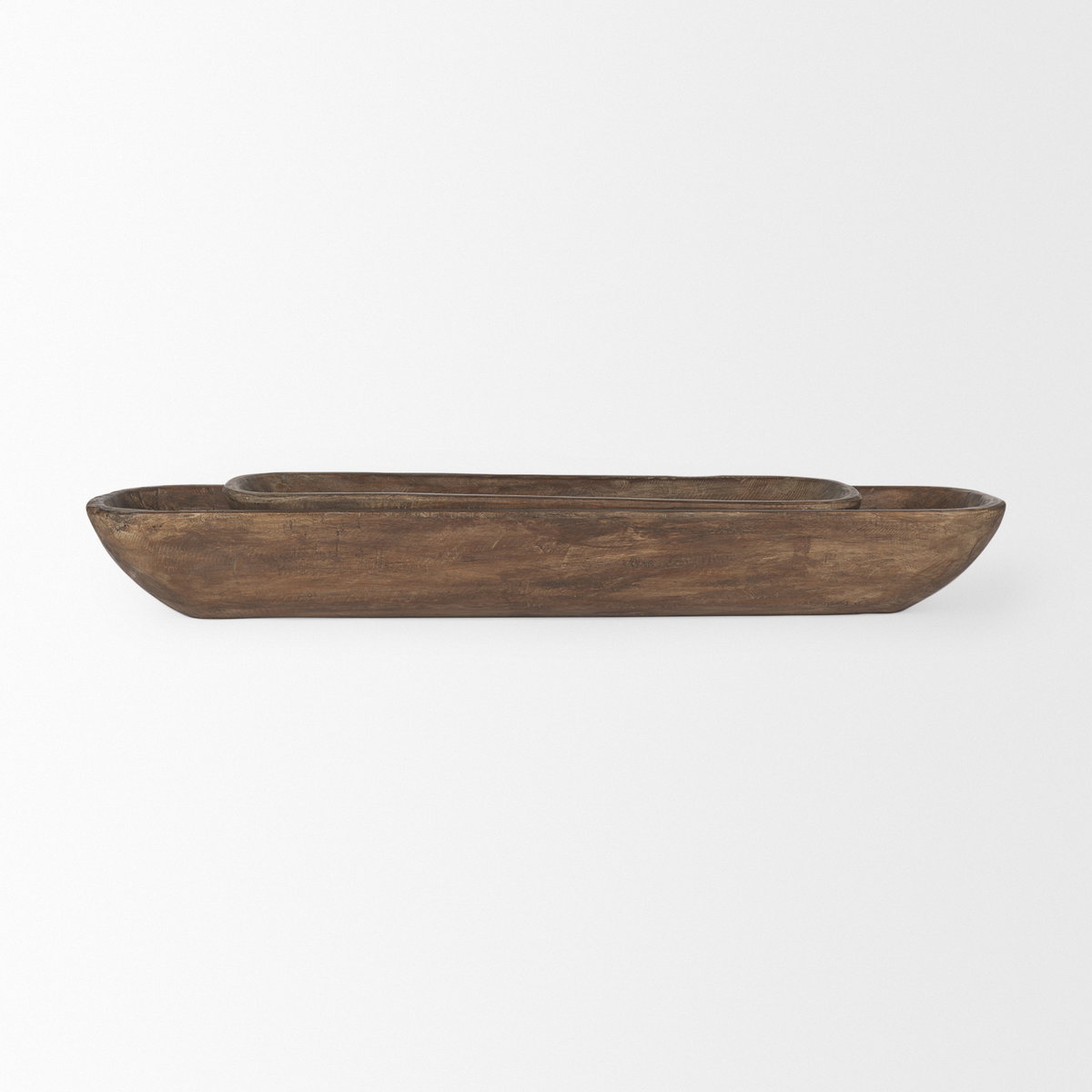 Athena Set of 2 Extra Large Medium Brown Reclaimed Wood Trays, Decorative Tray by Mercana, 34" length x 8" width x 5" height View 7