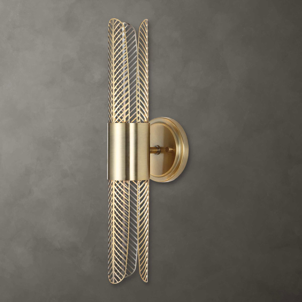 Cret 2 Light LED Brass Sconce, by Uttermost, 4.75" width x 18.25" height x 5.12" depth View 2