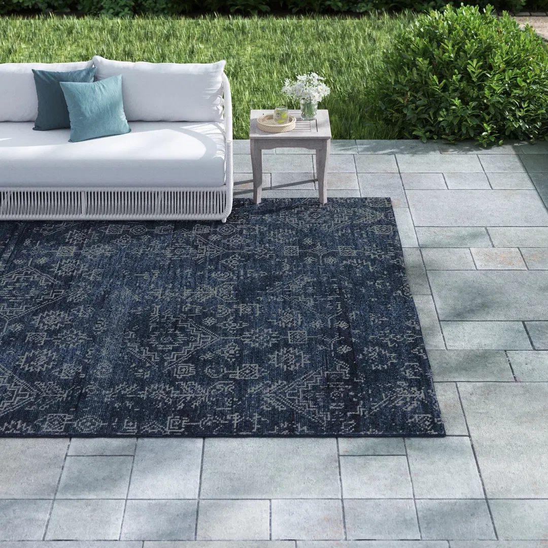 Azuma Hand-Knotted Tribal Dark Blue/ Light Gray Area Rug large image 