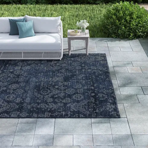 Azuma Hand-Knotted Tribal Dark Blue/ Light Gray Area Rug