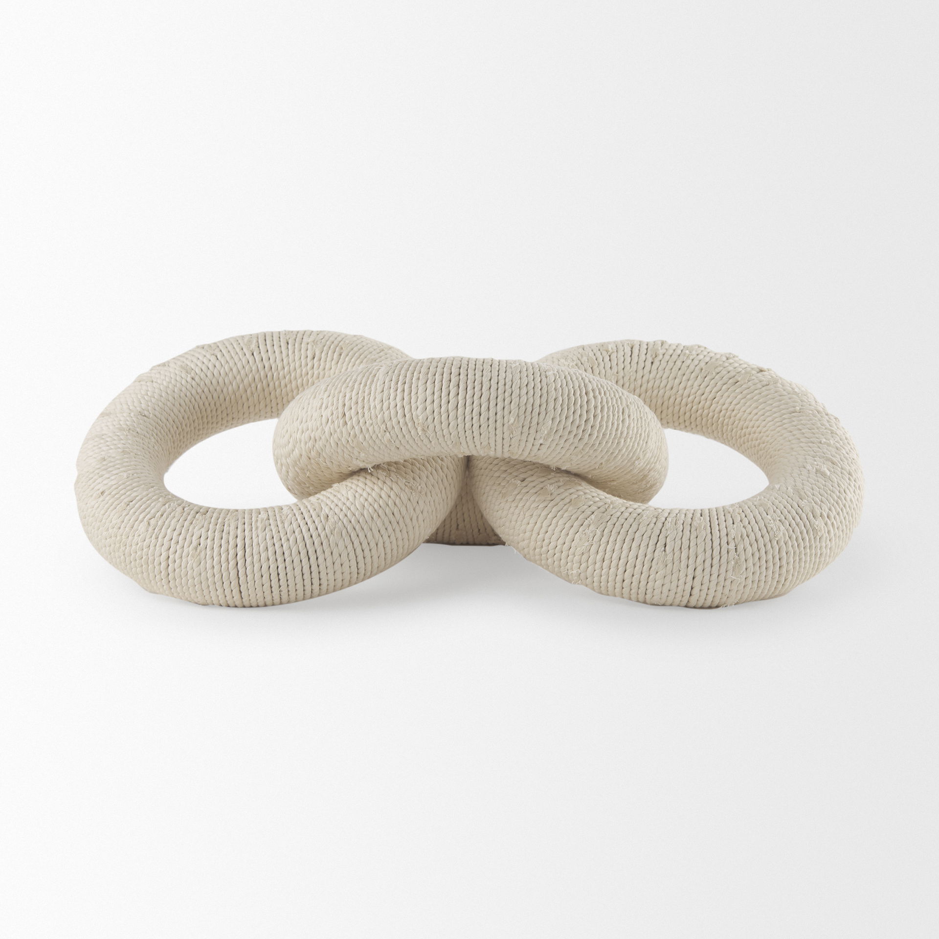 Alize Cotton Rope Wrapped Solid Wood Circular Chain Link Decorative Object, by Mercana, 14" length x 11" width x 8" height View 3