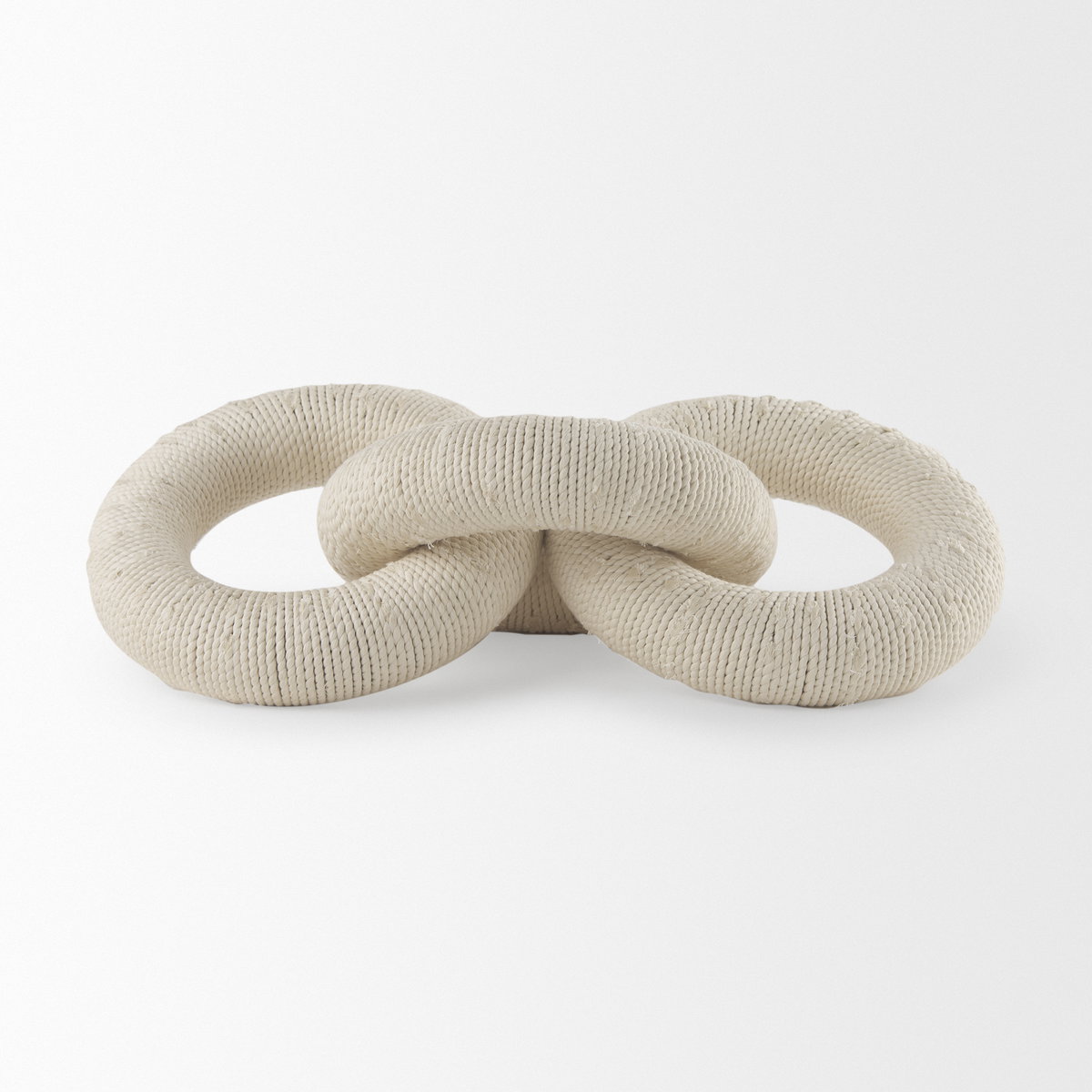 Alize Cotton Rope Wrapped Solid Wood Circular Chain Link Decorative Object, by Mercana, 14" length x 11" width x 8" height View 3