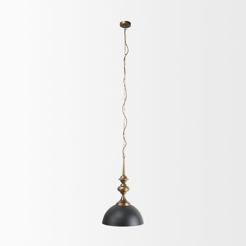 Willson  Black Iron with Antique Brass Dome Pendant Light
