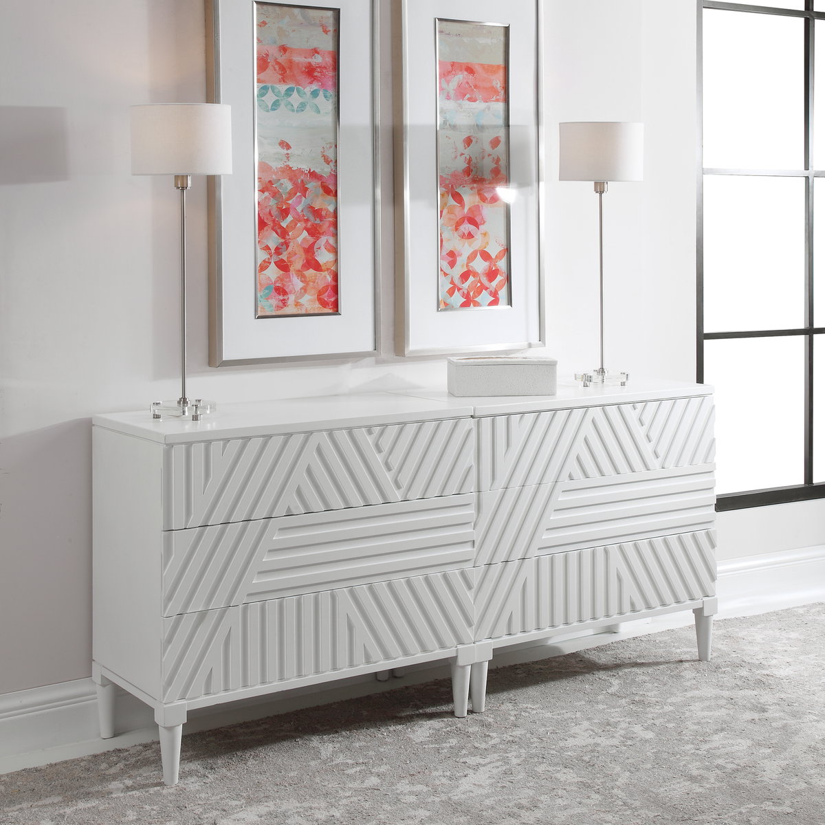 Colby White Drawer Chest, Furniture by Uttermost, 36" width x 33" height x 18" depth View 5